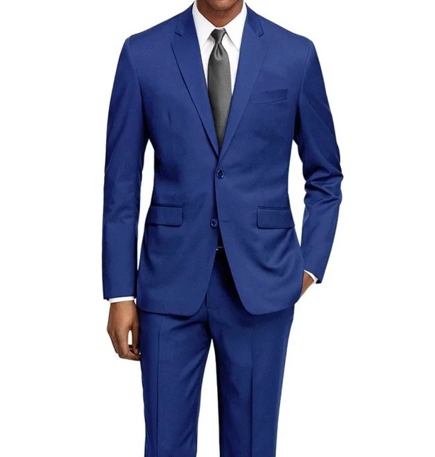 Men's Alberto Cardinali Blue Sharkskin 3-Piece Suit: 2-Button Slim-Fit With Vest, New With Tags