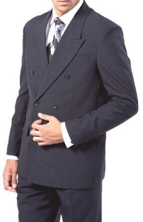 Man wearing a cheap navy blue double breasted suit