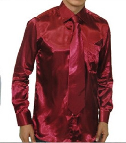 mens satin dress shirt in burgundy