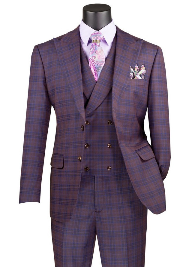 mens purple plaid suit with vest