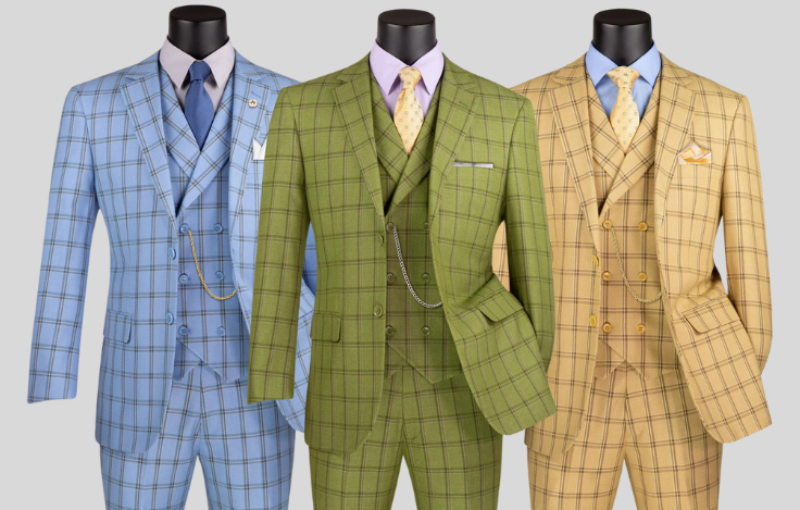 examples of mens new style suits in plaid