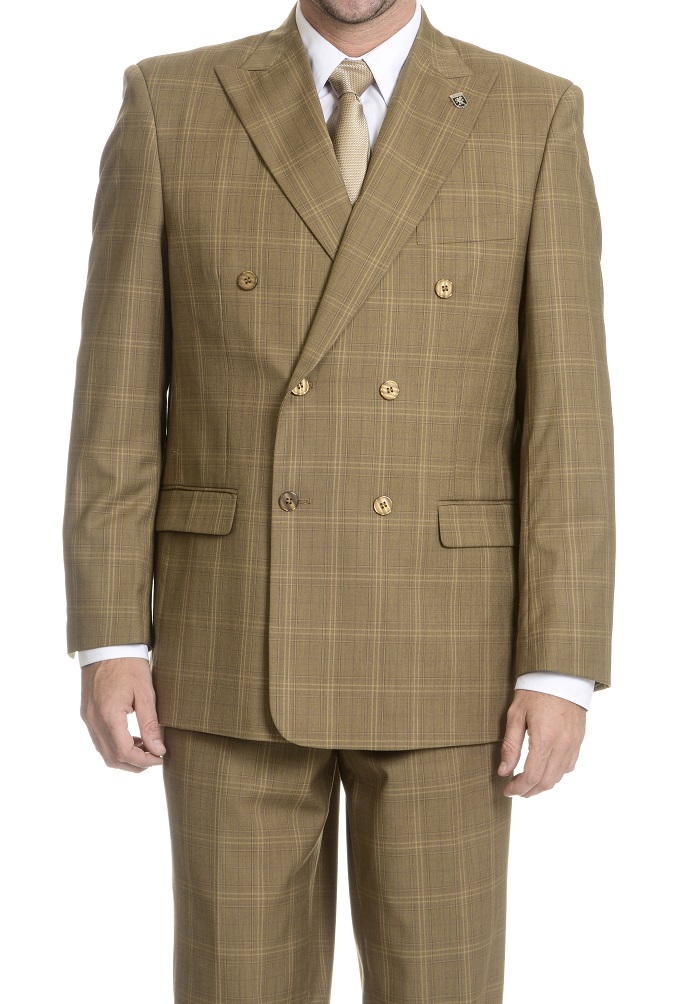 Stacy Adams Taupe Plaid Double Breasted Suit Sixer