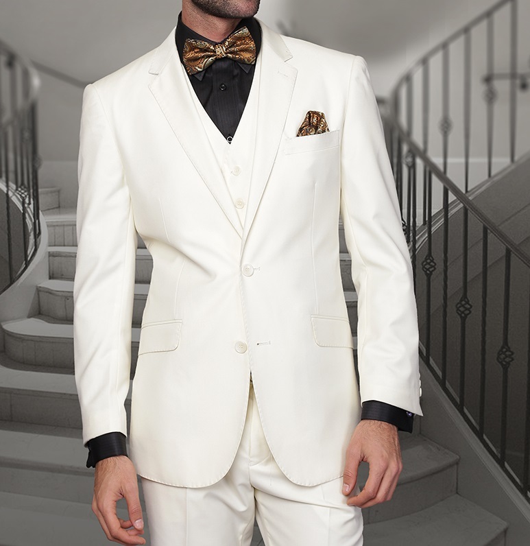 men's white 3 piece suit with vest